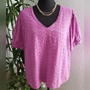 Eyelet Lace Blouse - Purple Size XL